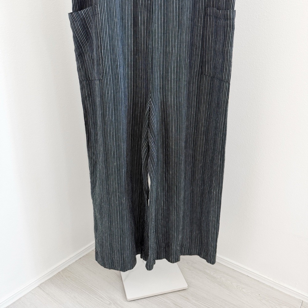 Liv By Habitat Jumpsuit Womens Large Black Striped 100% Linen Wide Leg Lagenlook - Picture 4 of 11